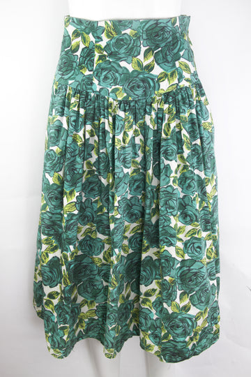 Vintage 50s Pleated Rose Printed Skirt - S