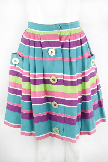 Vintage 50s Horizontal Stripe Pleated Skirt - S