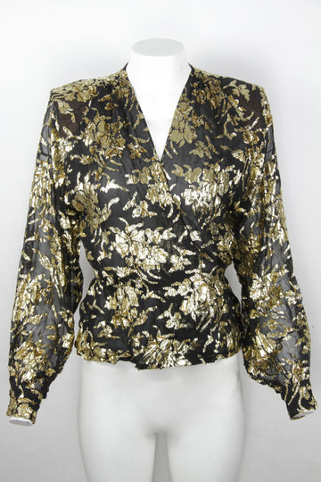 Vintage Givenchy Nouvelle Boutique See Through Gold Embellished Blouse - S