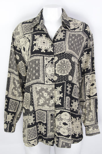 Vintage 90s Long Sleeved Viscose Blouse - S