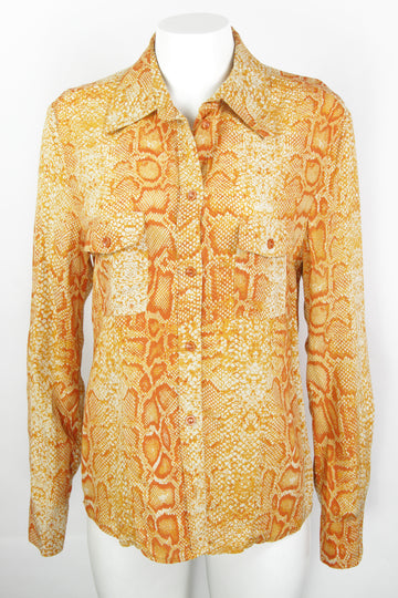 Vintage Y2k Long Sleeved Snakeskin Patterned Blouse - M