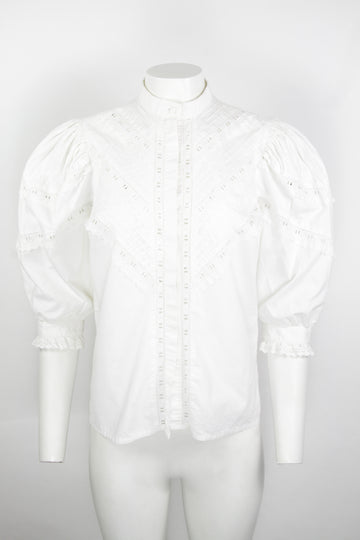 Vintage White Lace Embroidered Blouse  - S