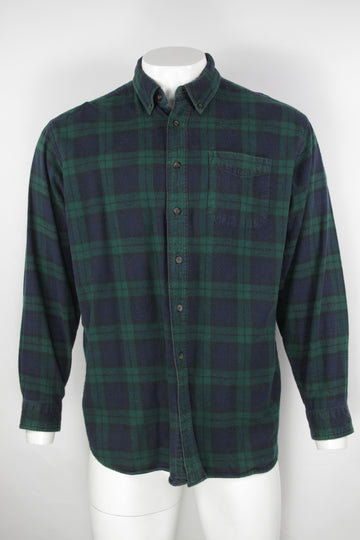 Vintage L.L Bean Multi Checked Navy and Green Flannel Shirt - XL
