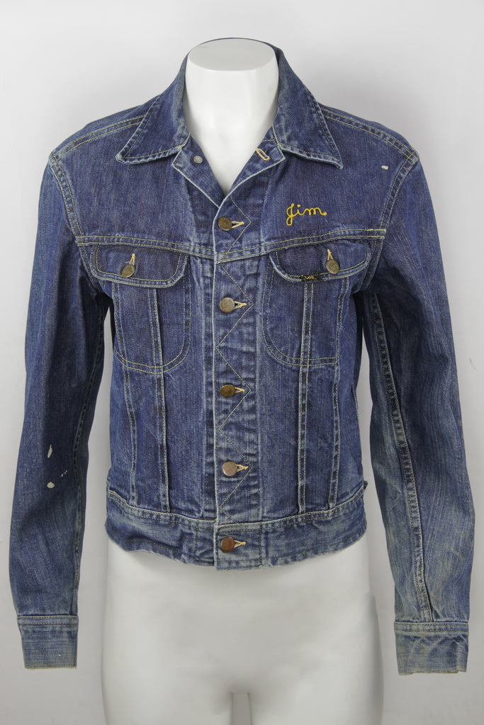 Vintage 1960s Lee 101-J Chainlink Embroidered Denim Jacket - S