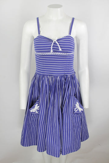 Vintage 1950s Striped Pocket Dress - S