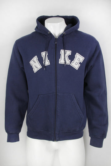 Vintage Nike Zip Front Navy Logo Hoody - L
