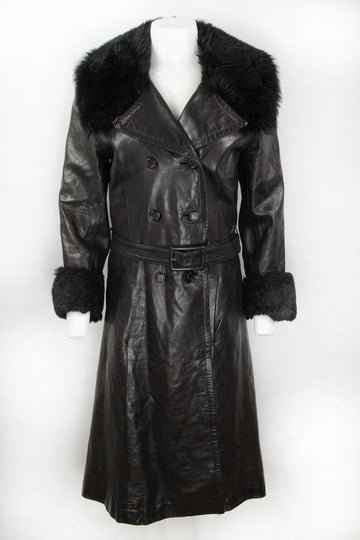 Vintage 70s Loewe Penny lane Afghan Leather Trench Coat - S