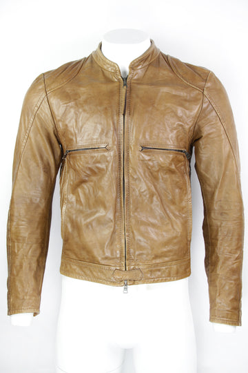 Vintage Y2k Prada Café Racer Leather Jacket - M/L