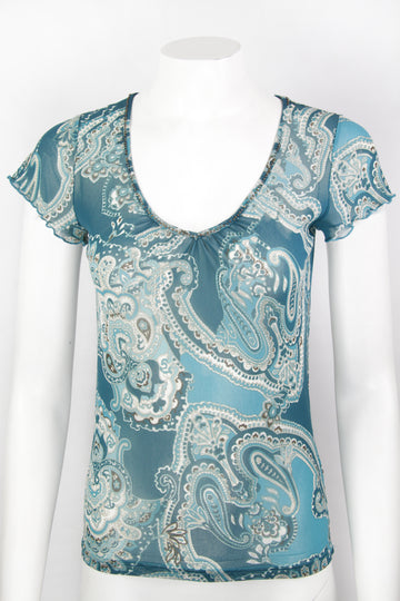 VintagE Y2K Turquoise Long Sleeved Paisley Top - M