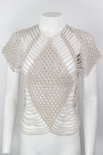 Vintage Ladies Crochet Knit Cream Top - S