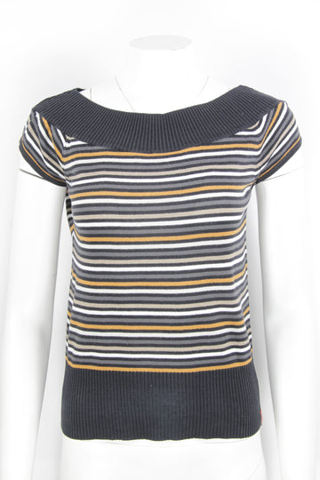 Vintage Y2K Scoop Neck Striped Sleeveless Sweater - M