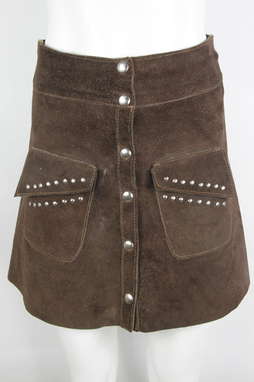 Vintage 70s Leather Mini Skirt - S