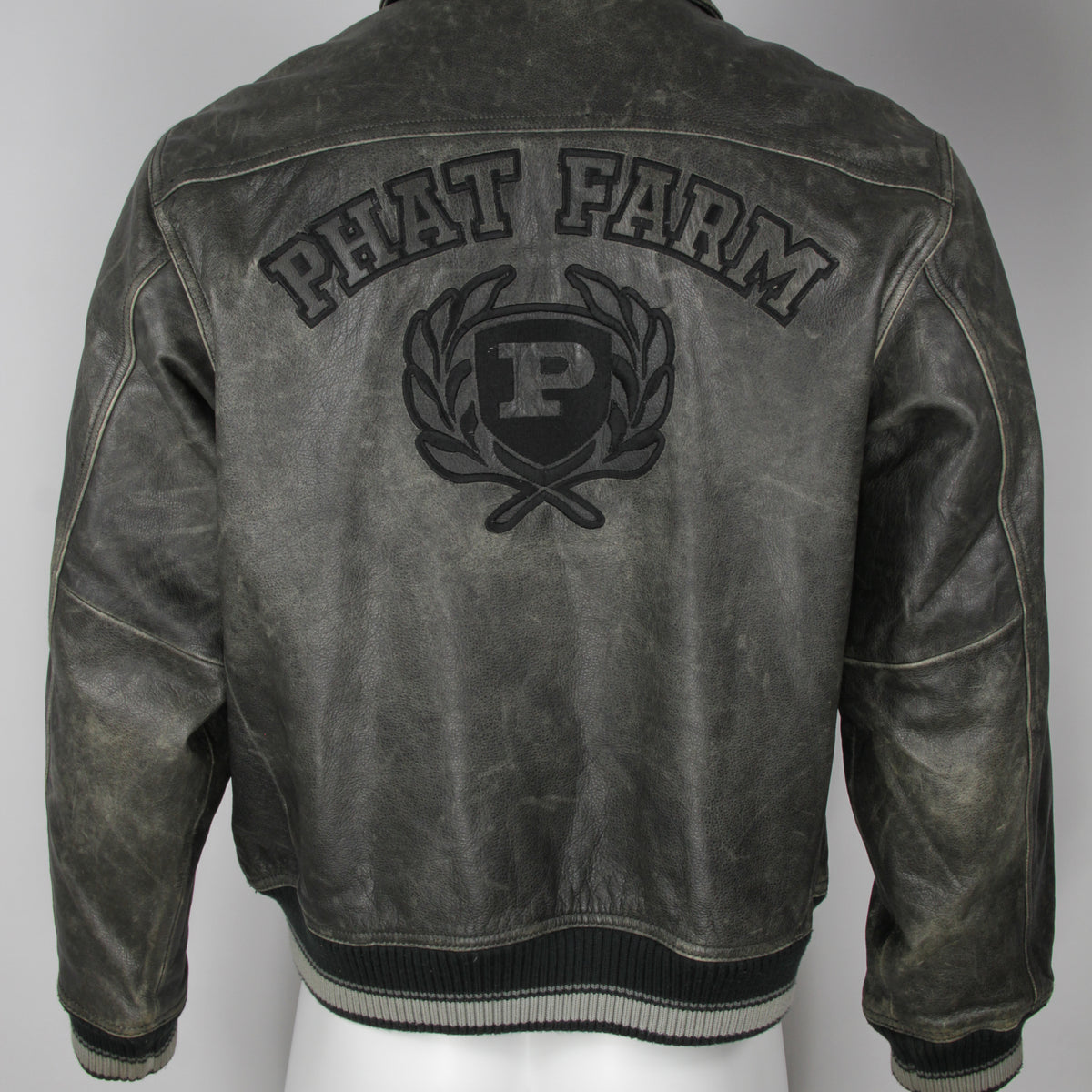 Vintage Phat Farm Embroidered Leather Baseball jacket - XL — Pop 
