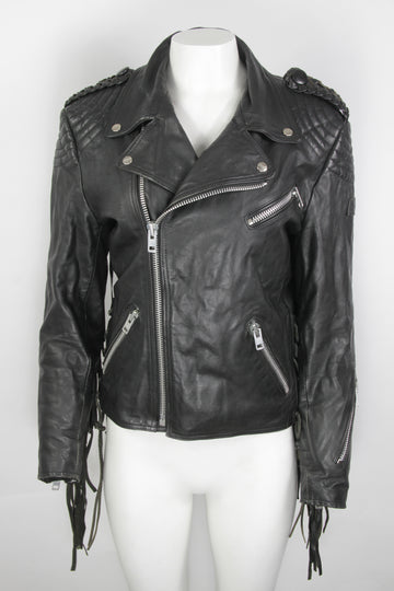 Vintage Fringed Perfecto Leather Biker Jacket - S