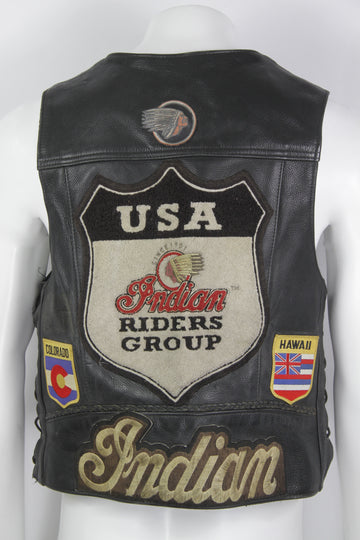 Vintage Leather Biker Vest Indian Motorcycles Patches - XL