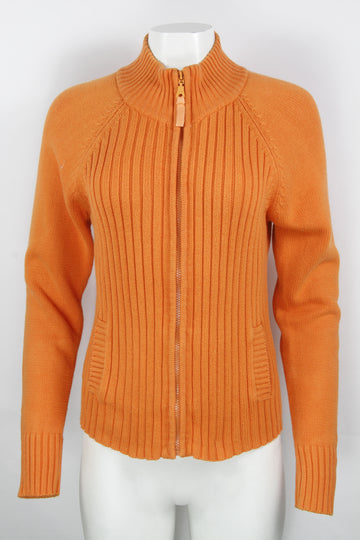 Vintage Y2K Orange Ribbed Zipper Knit Cardigan - M