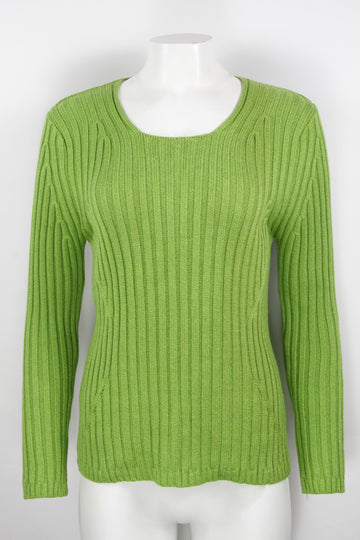 Vintage Y2K Lime Green Ribbed Knit Sweater - L