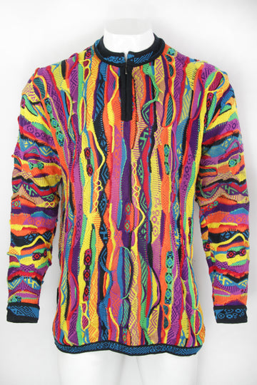 Vintage Coogi Textural Knitted Quarter Zip Sweater - XL