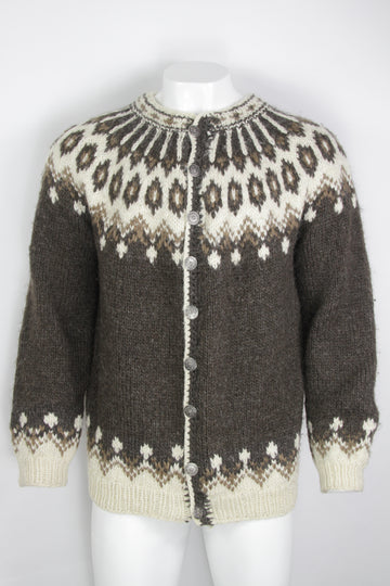 Vintage Icelandic Chunky Knitted Cardigan  - XL