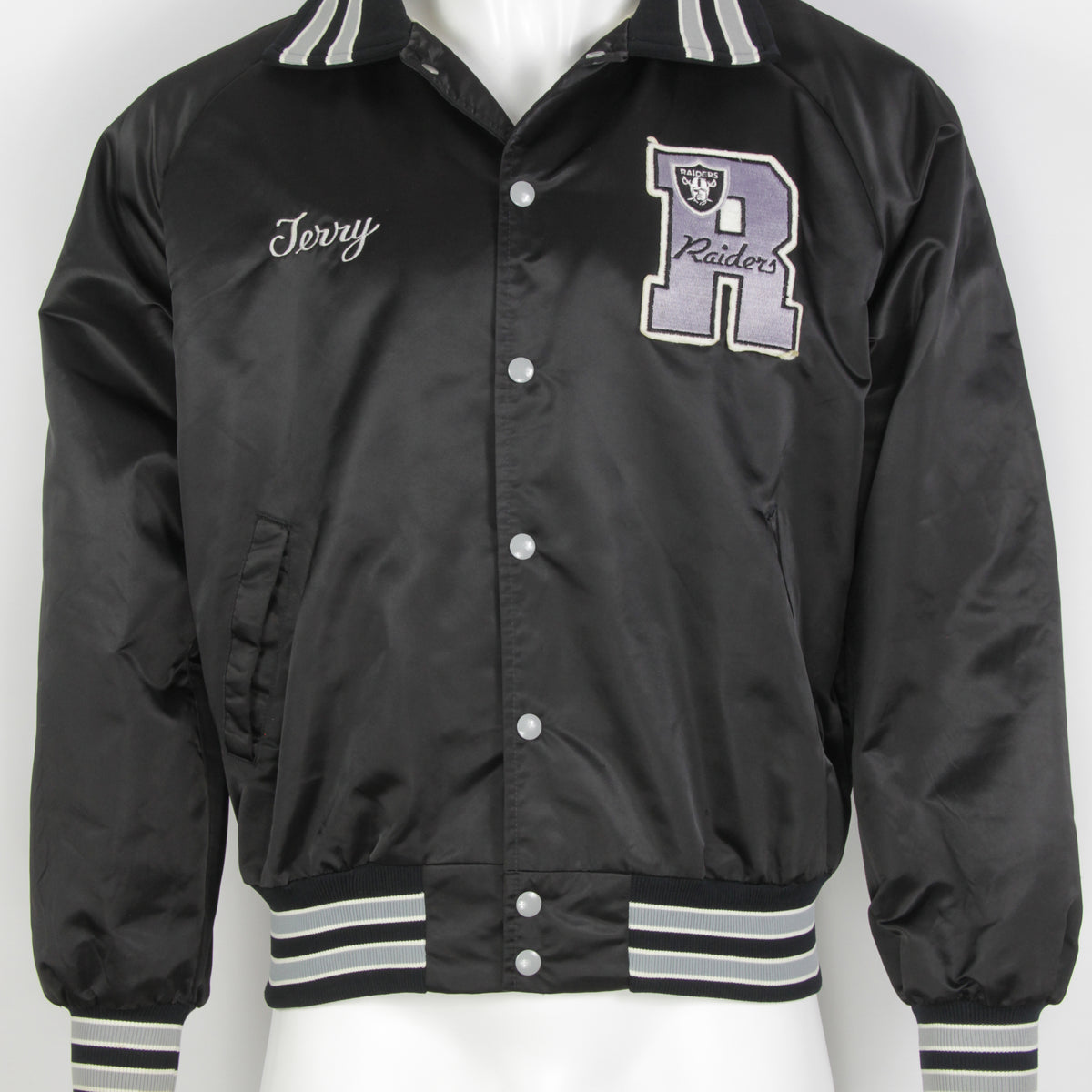 Vintage 80s Los Angeles Raiders Satin Baseball Jacket XL