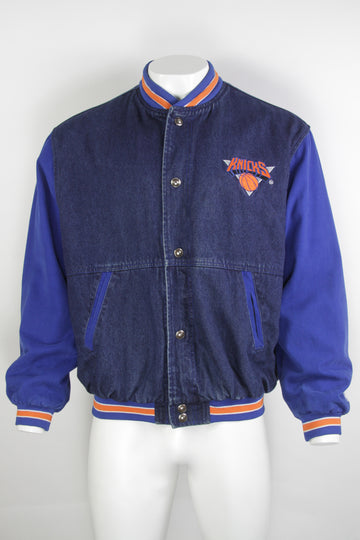 Vintage Starter Knicks Denim Baseball Jacket  - XL
