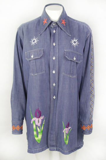 Vintage 70s Hand Embroidered Denim Shirt - M/L