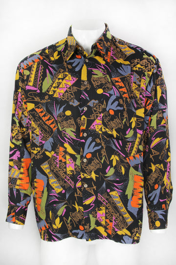 Vintage 90s Patterned Long Sleeved Shirt - XL