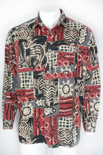 Vintage 90s Patterned Long Sleeved Shirt - L