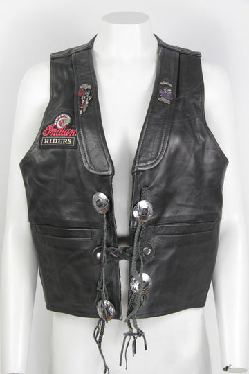 Vintage Biker Leather Vest Indian Motorcycles Patches - M