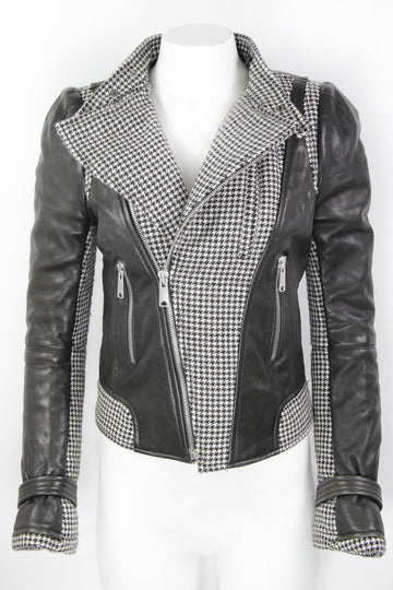 Vintage Y2k Balenciaga Houndstooth Wool and Leather Jacket - S