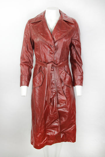 Vintage 70s Red Leather Trenchcoat - S