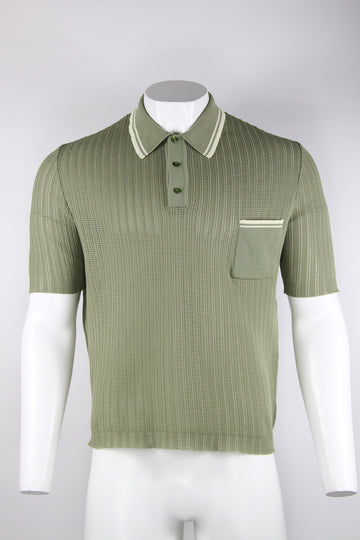 70s avocado green banlon polo shirt - L