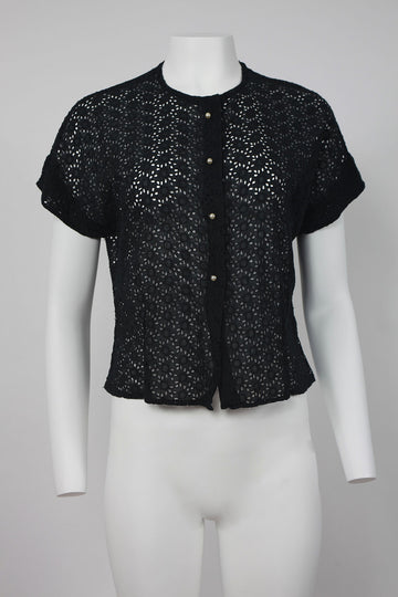 50s Broderie anglaise blouse with pearl buttons - S/M