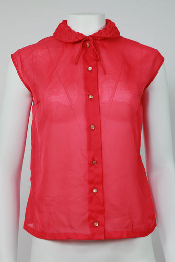 60s Pink blouse with textured collar and tie neck - S/M