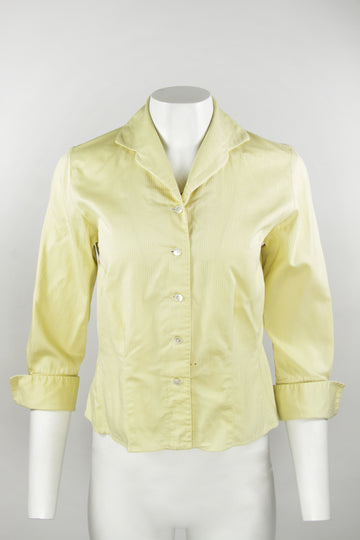 vintage 50's Pastel lemon fine stripe inlayed blouse - S