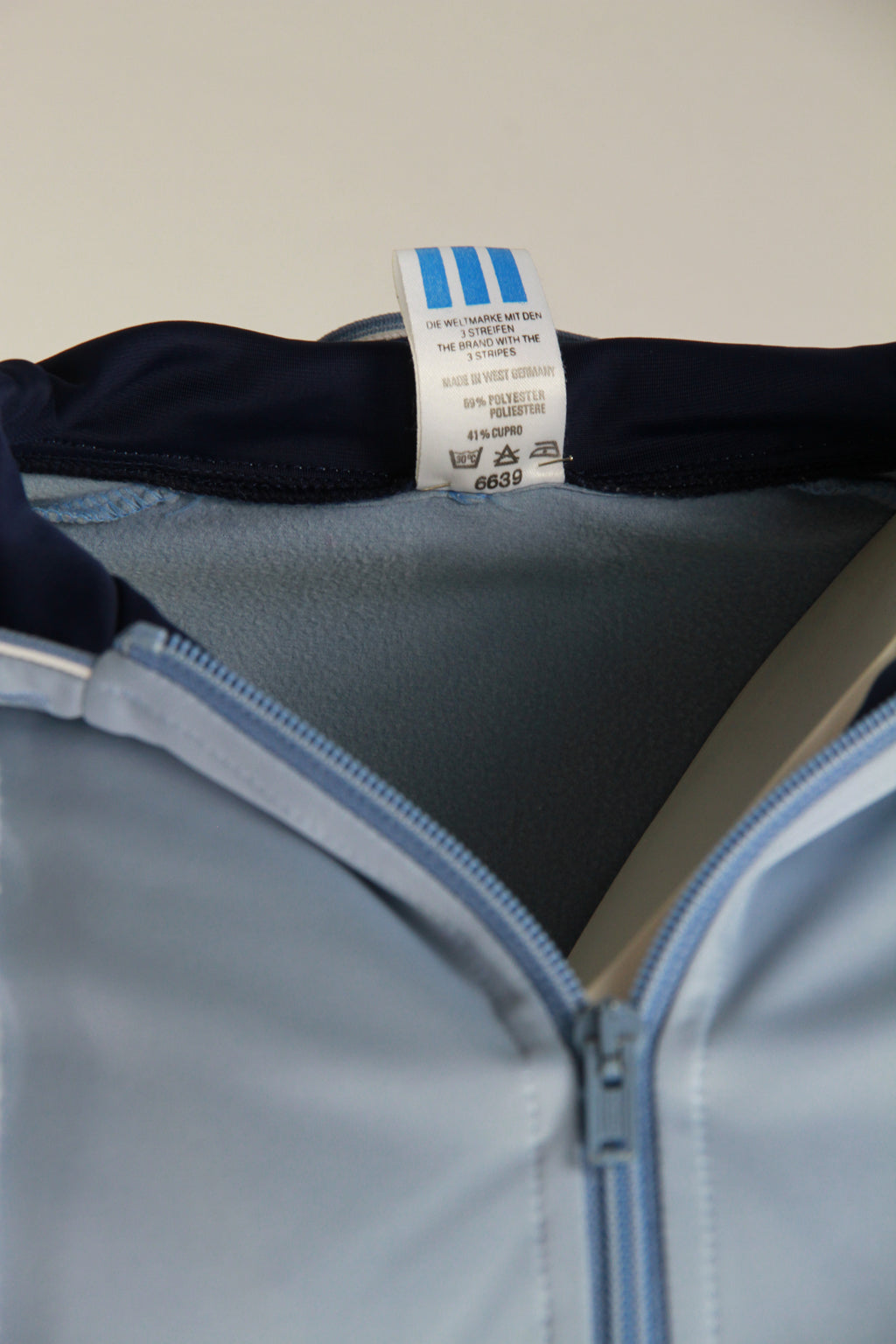 Rare Vintage 80s Adidas Blue Track top with hood with velvet lettering L