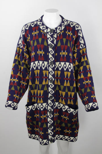 Vintage long Margaret Hyne patterned cardigan - M