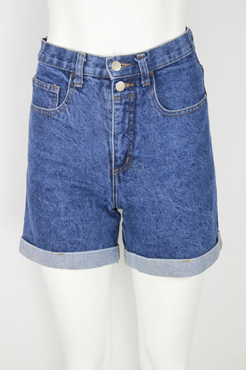 Mid blue turn up denim shorts - S