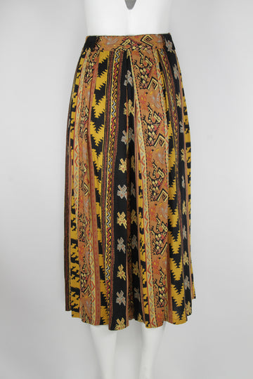 Vintage patterned wide leg culottes - Black and Orange - S