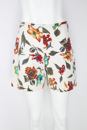 90s cream and floral cotton shorts - M
