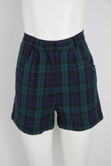Black watch tartan pleated shorts - S
