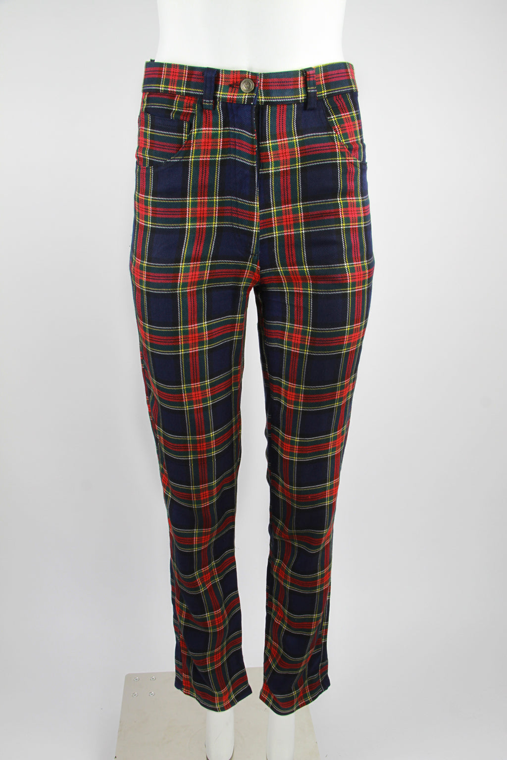 Navy Red Tartan check ladies winter trouser - S — Pop Boutique Online