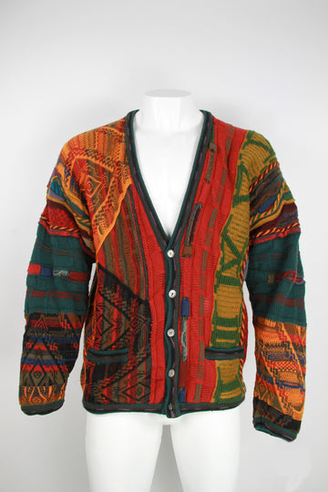 Vintage Coogi Australia wool cardigan red and green pattern – XL