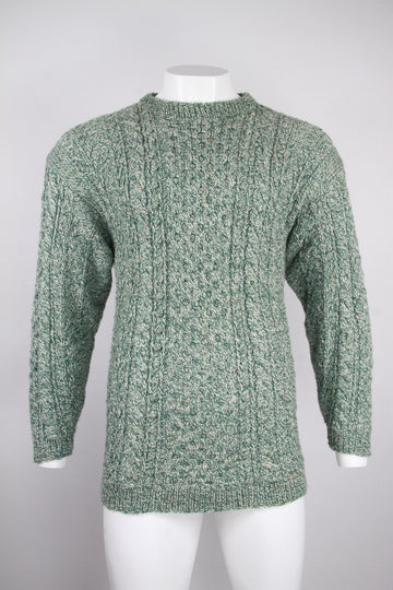 Men’s Green cable knit jumper with small multicolour detail threads - M