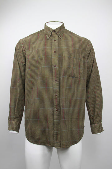 Patterned Cord Shirt - Button down Brown red green hounds tooth check - Nautica - L