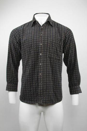 Patterned Cord Shirt - Repeated off white square Pattern - Navy - S