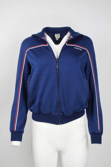 Vintage early 80s Adidas Navy track top with stripe lining – S