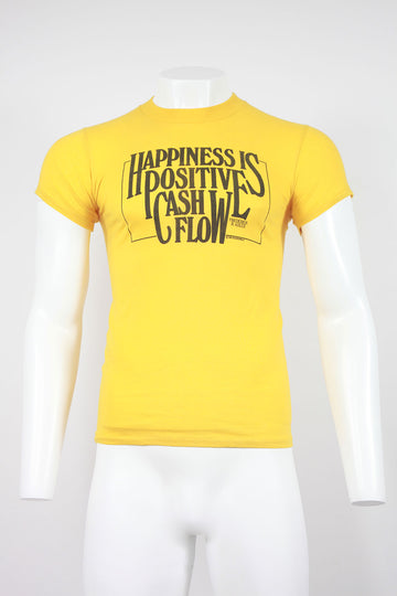 US Printed T-shirt ' Happiness Is Positive Cash Flow' Yellow  - S