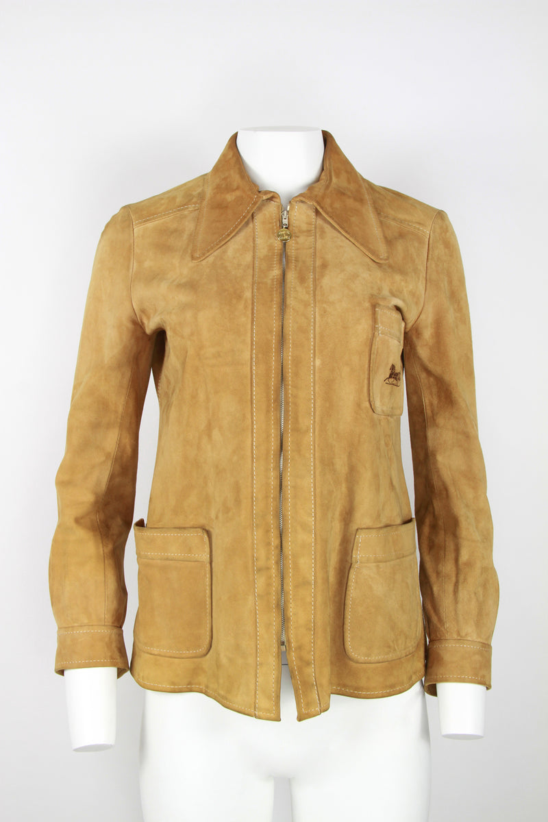 ジャケット・アウター celine vintage suedeleather shirt jacket Céline 1970s Vintage Logo Snap Brown Suede Collared Jacket